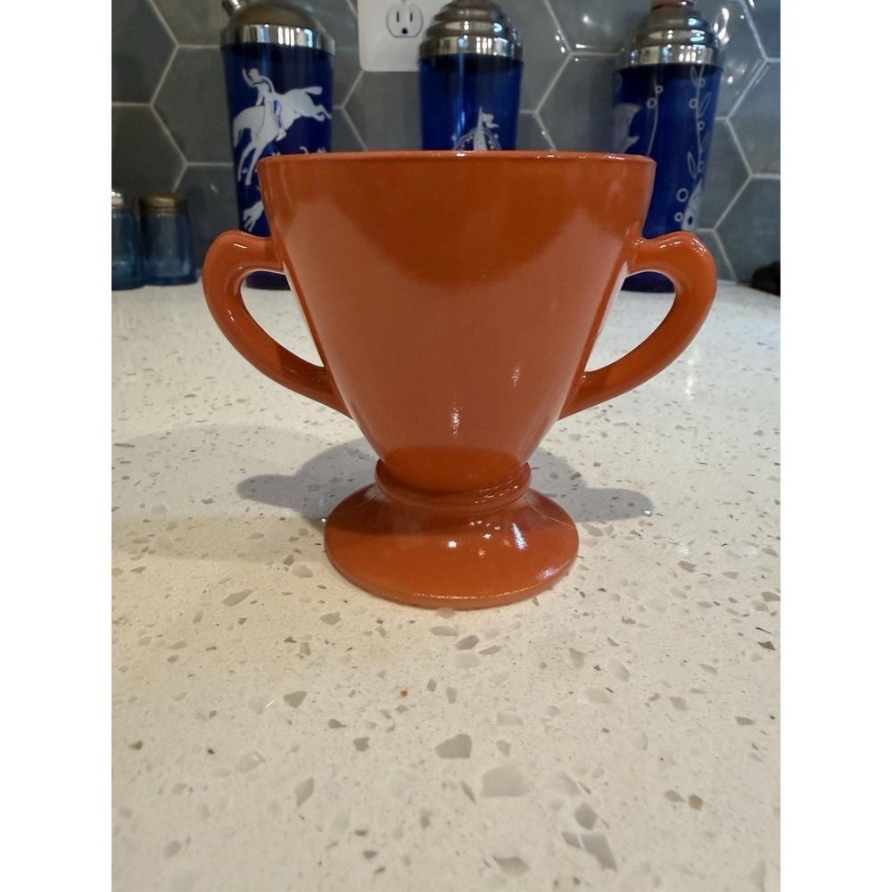 Hazel Atlas Ovide Platonite Rust Orange Sugar Bowl Mid Century Modern Glass